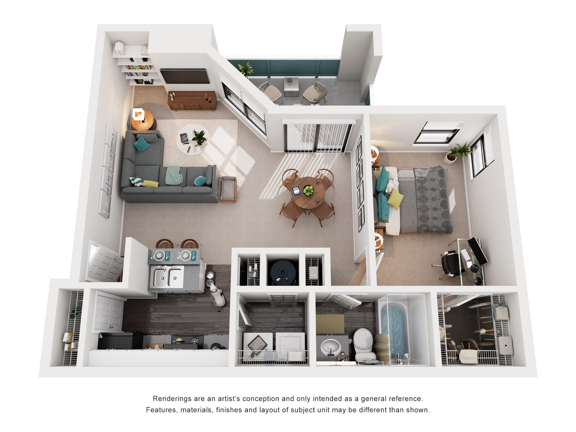 Floor plan for 1 bed, 1 bath, 925 sqft